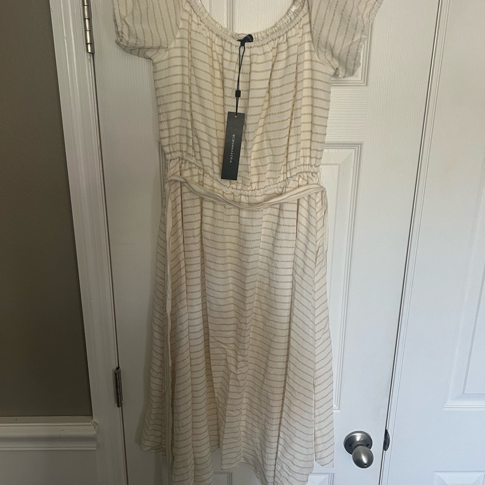 BCBGMaxAzria Cream and Gold Striped Dress